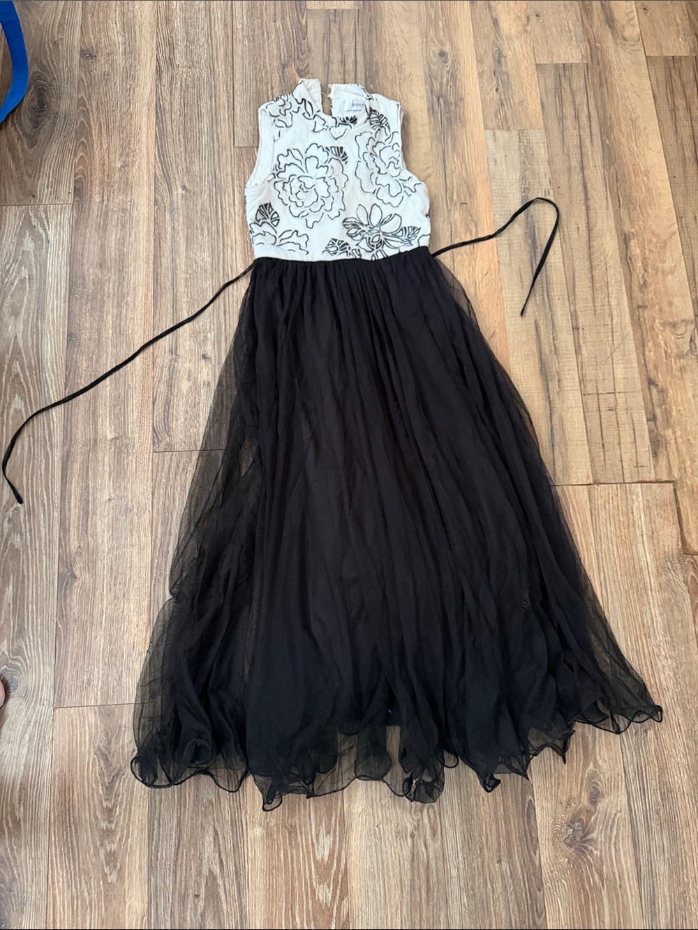 Speechless Black Tulle Skirt with White Floral Bodice Girls Dress